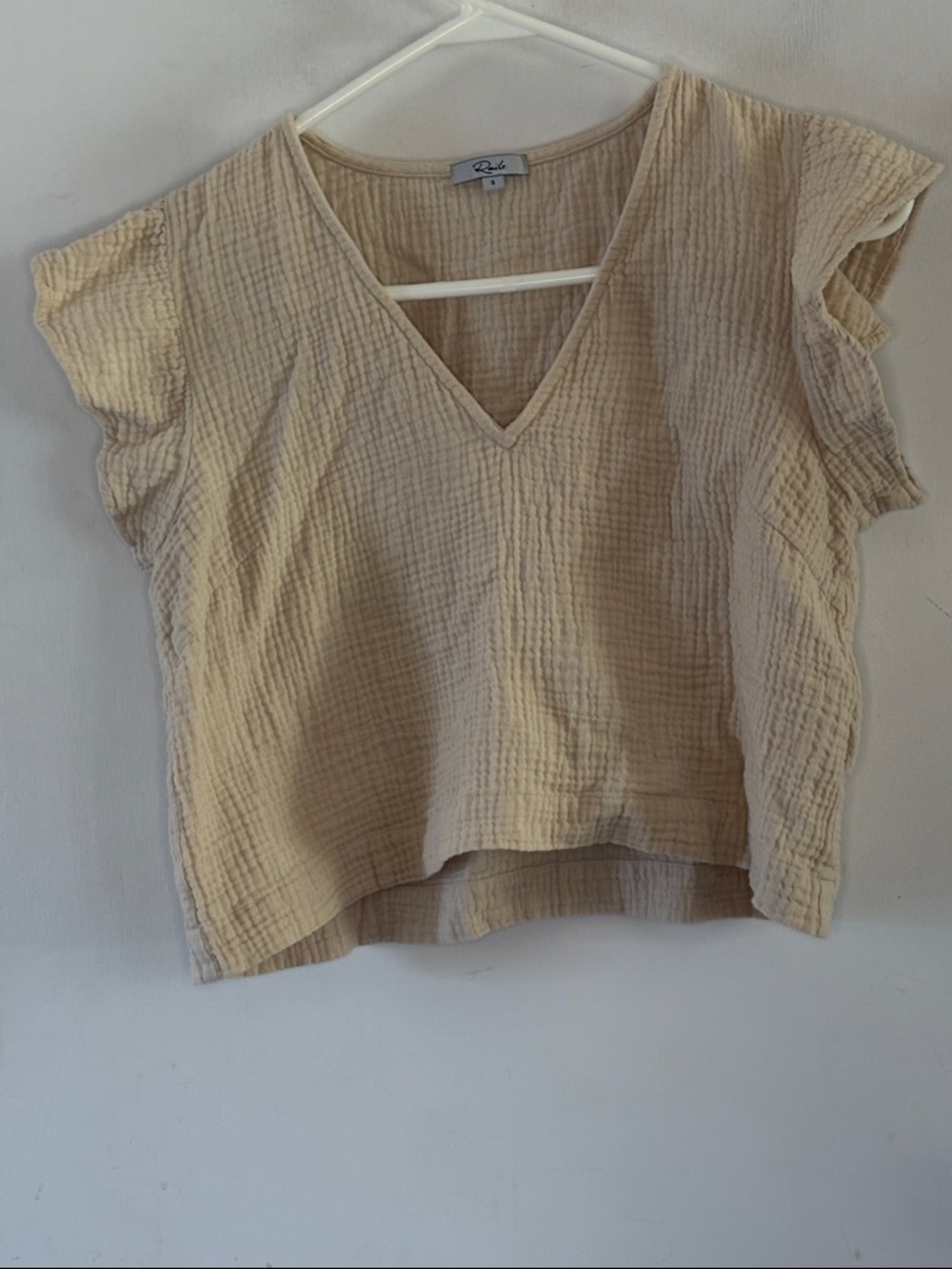 Rails Miley beige cream cotton crop top with flutter sleeve Size Small